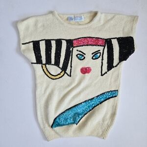 VTG Extra energy by de rotchild art deco sequined design silk angora lamb sz M